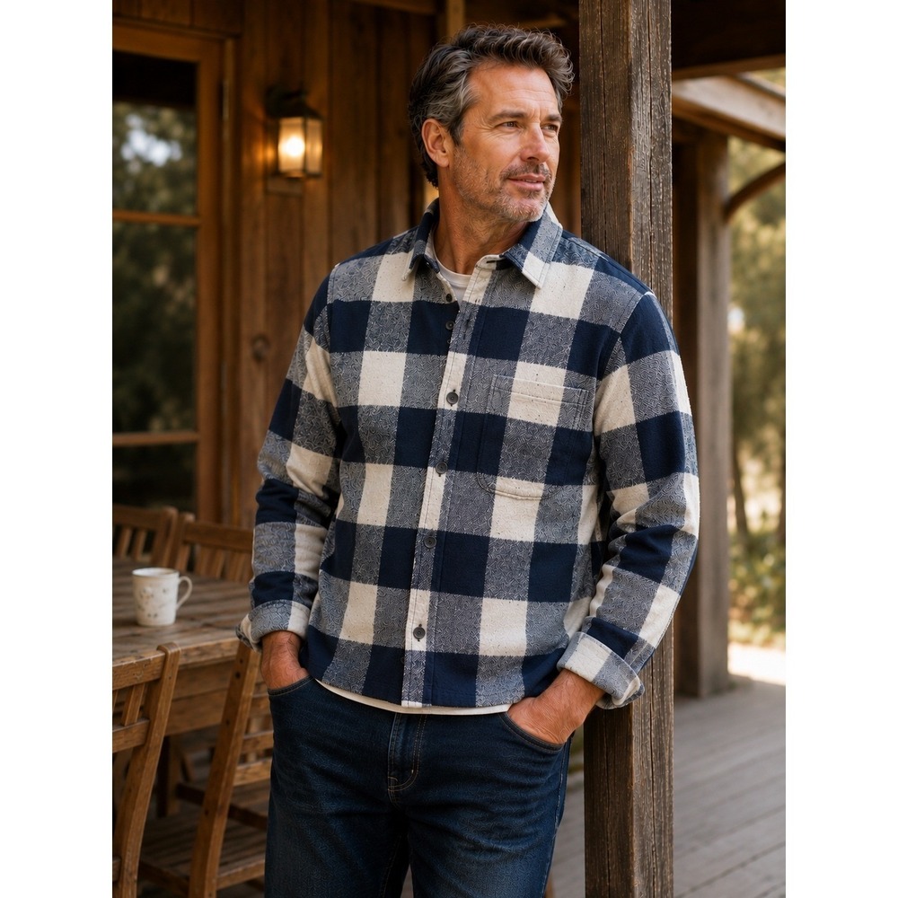 Banana Republic Men's S Buffalo Plaid Shirt Jacket Shacket Navy Gray Warm Lined
